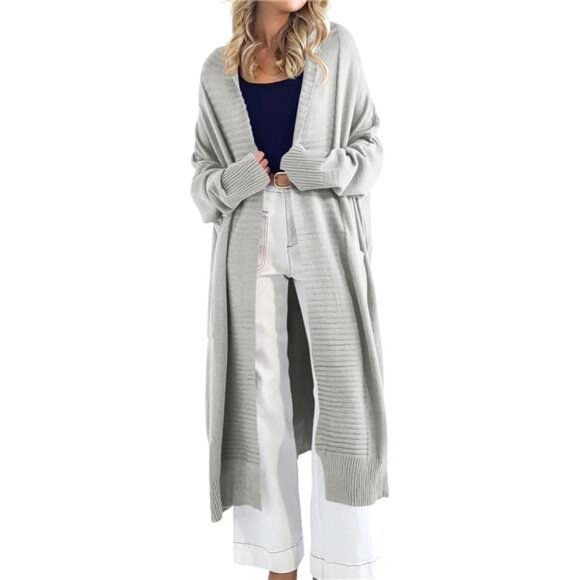 Womens Long Cardigan Sweaters with Pockets Light Grey - Picture 1 of 5
